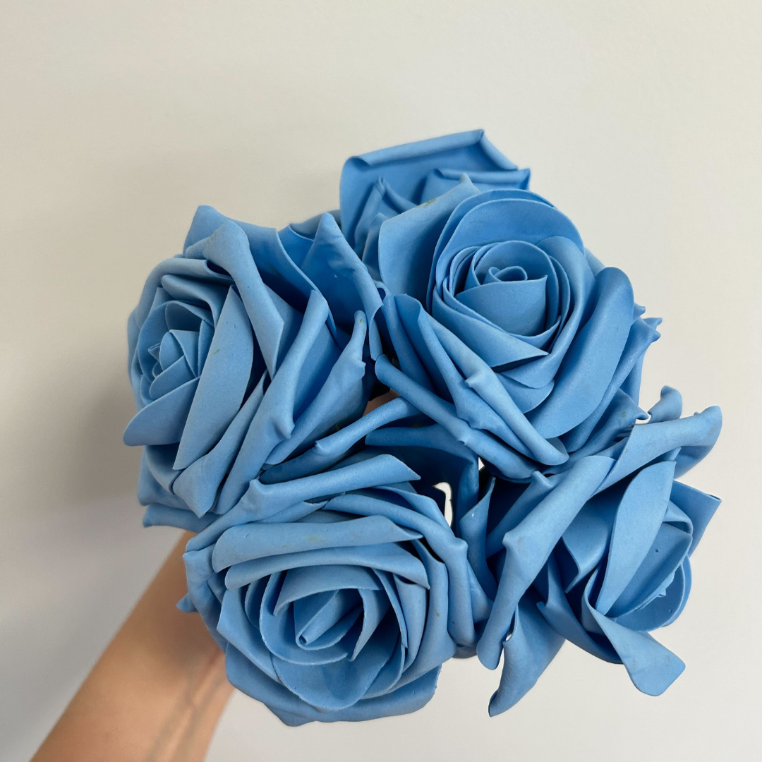 View Bunch of 5 China Blue Foam Open Tea Rose information