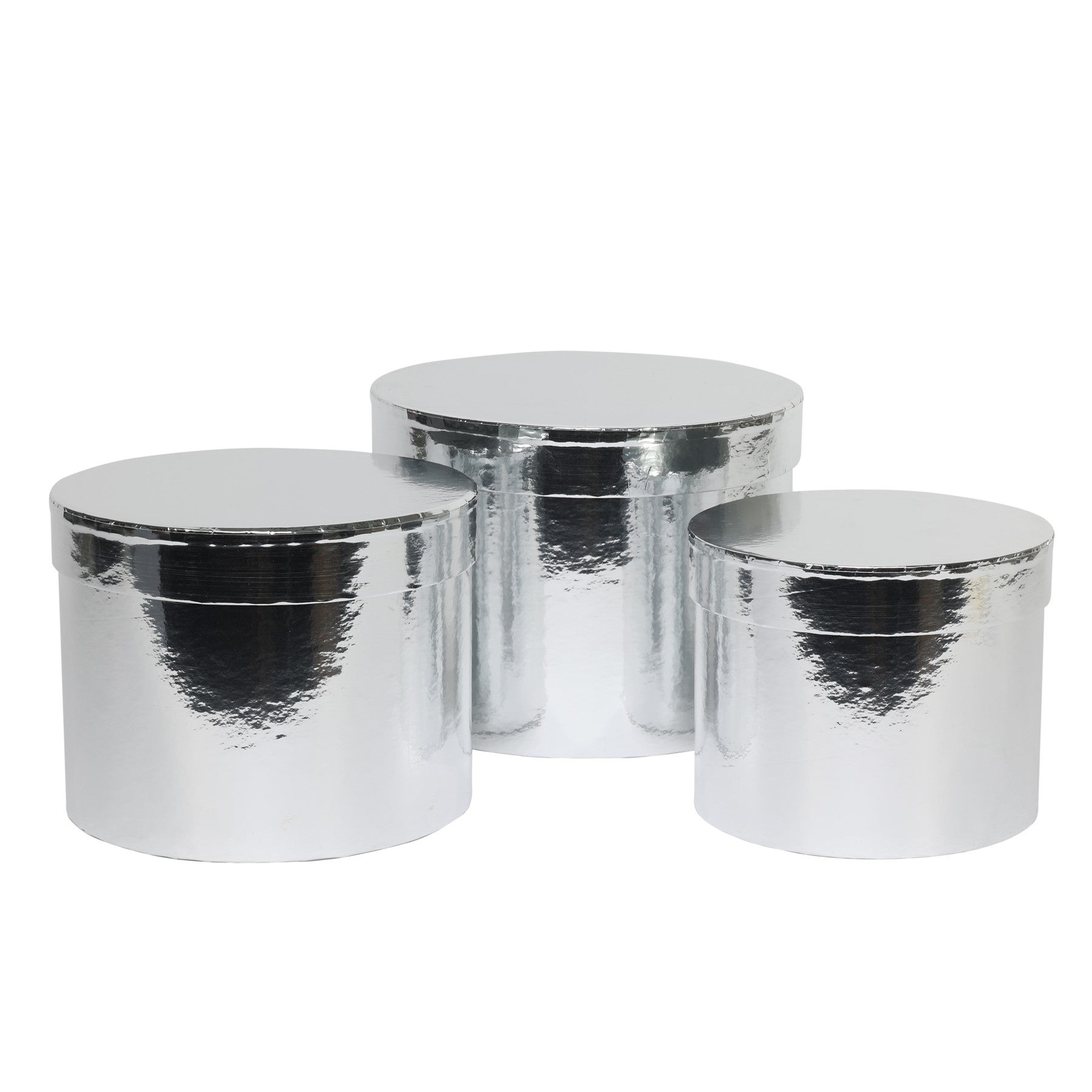 View Metallic Silver Hat Box Set of 3 Largest D19 x H144cm information