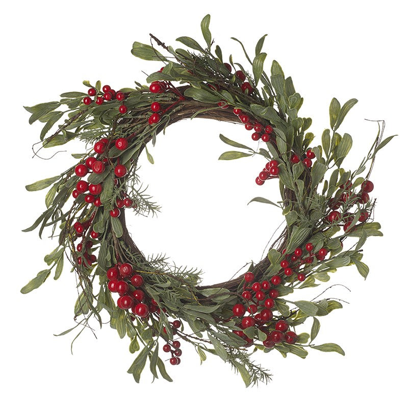 View Red Berry Dark Green Leaf Wreath information