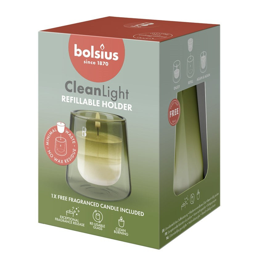 View Green Glass Bolsius Clean Light Starter Kit Gardenia Fig information