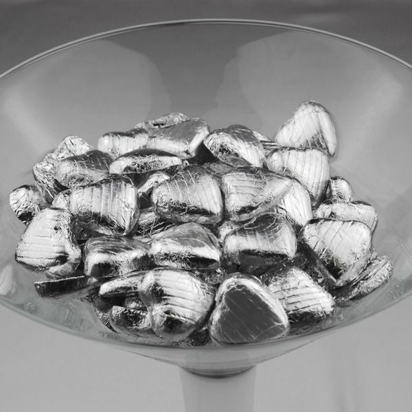 View Silver Foiled Dark Chocolate Hearts 500g information