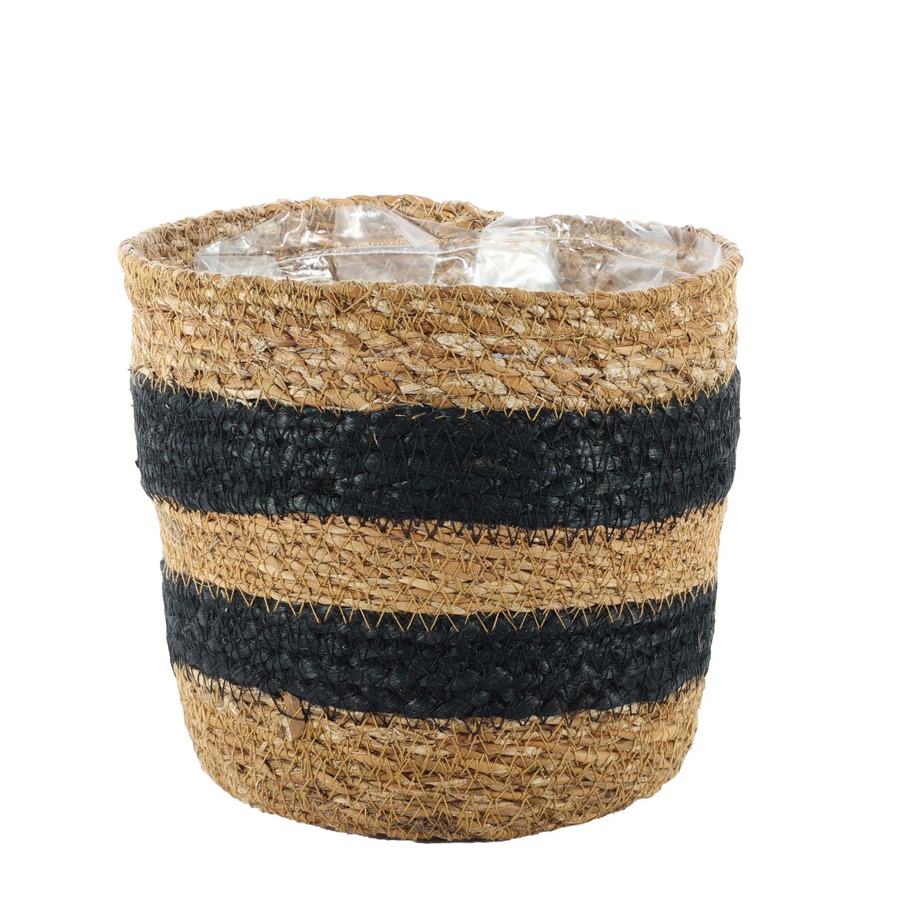 View Natural Black Striped Seagrass Basket 16cm x 18cm information