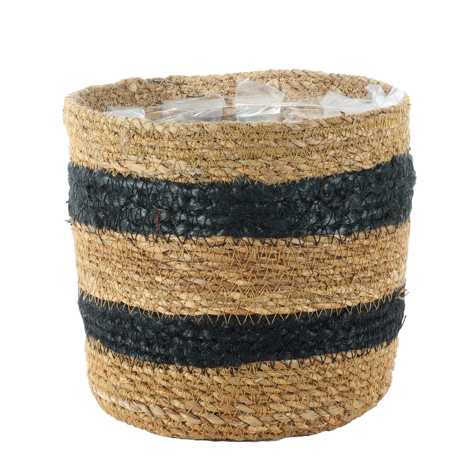 View Natural Black Striped Seagrass Basket 18cm x 18cm information