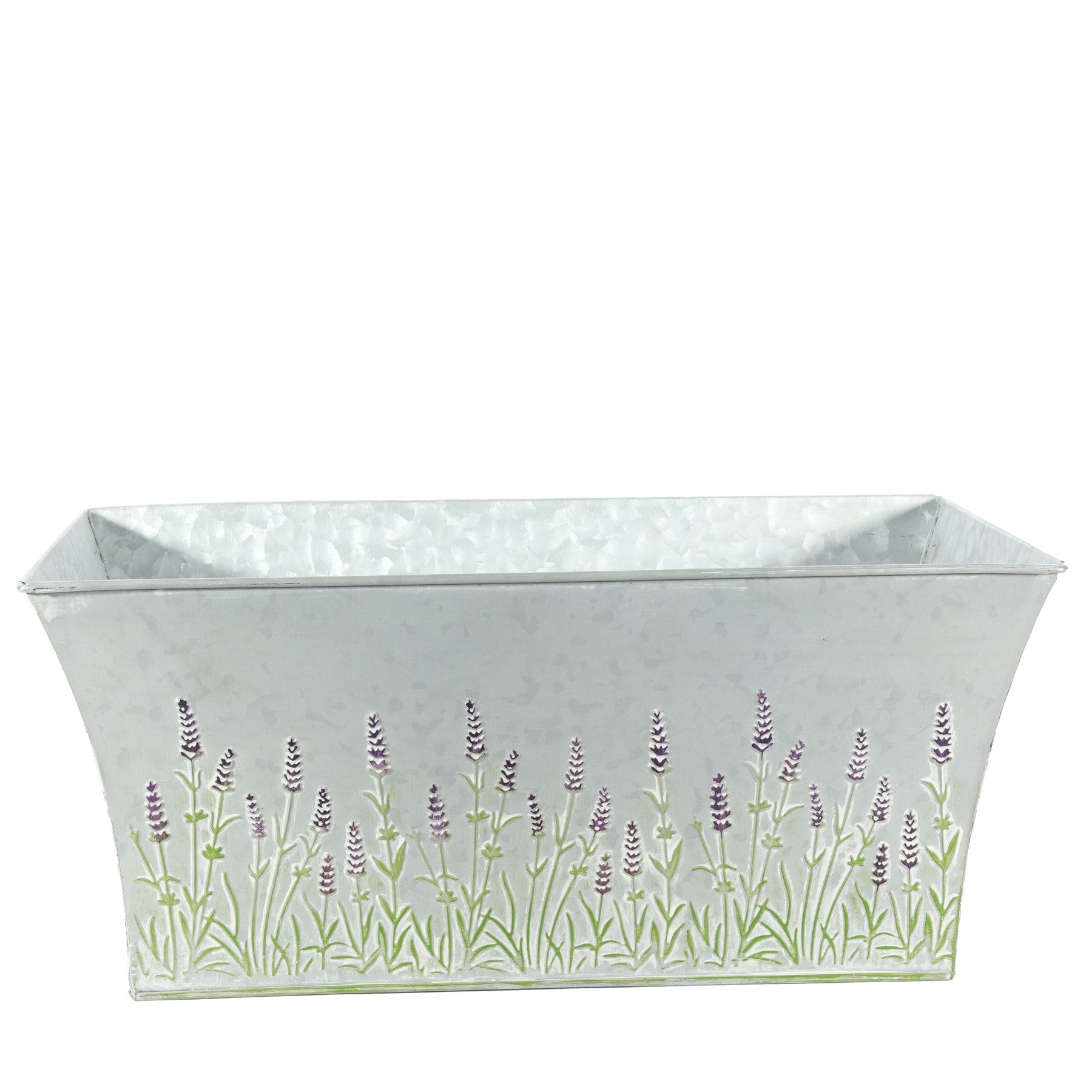 View Zinc Rectangle Trough with Lavender Print H16 x L36cm information