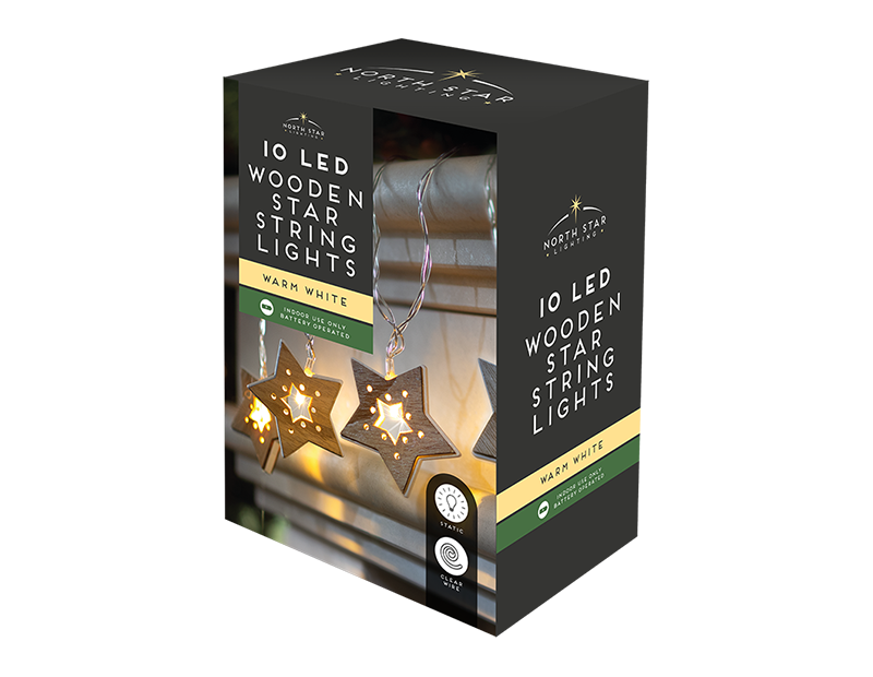 View 10 LED Wooden Star String Lights 21m information