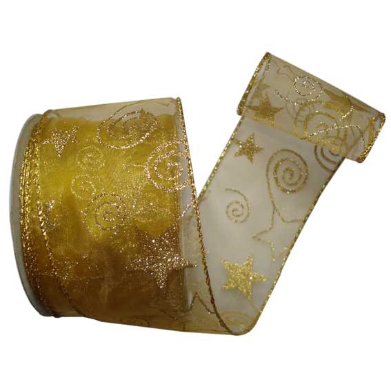 View Gold Wired Edge Ribbon 63mm x 10 yards information