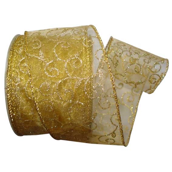 View Decorative Gold Wired Edge Ribbon 63mm information