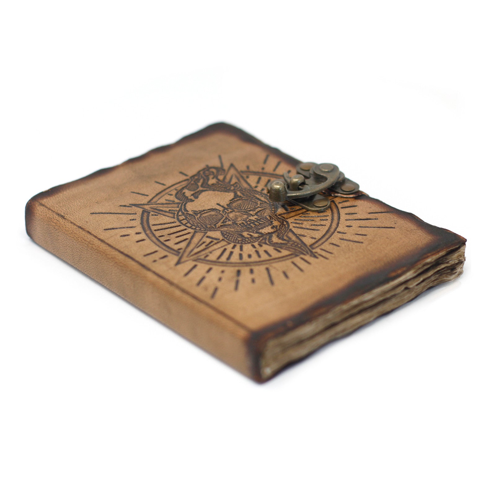 View Leather Pentagon Skull with Burns Detail Notebook 7x5 information