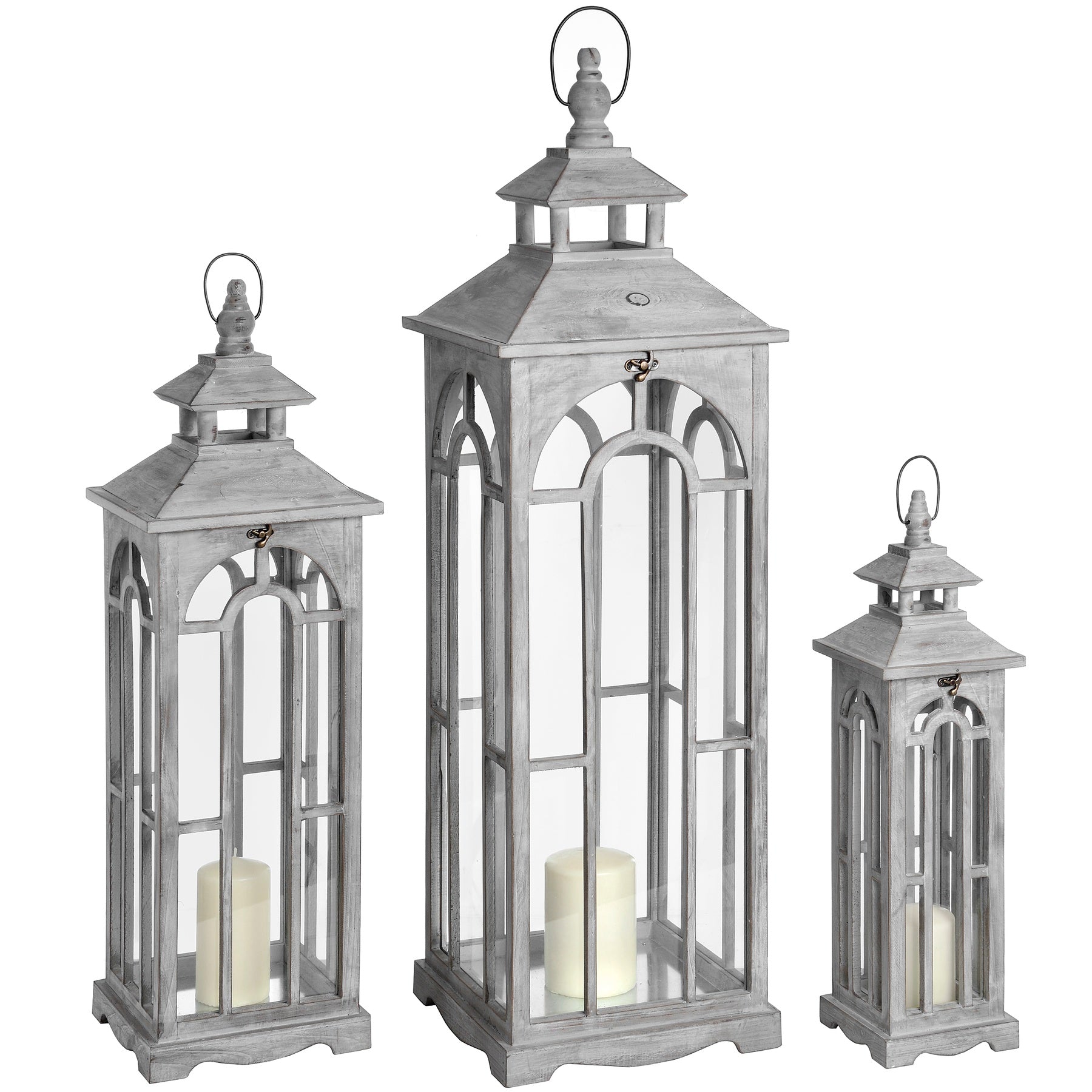 View Set Of Three Wooden Lanterns With Archway Design information