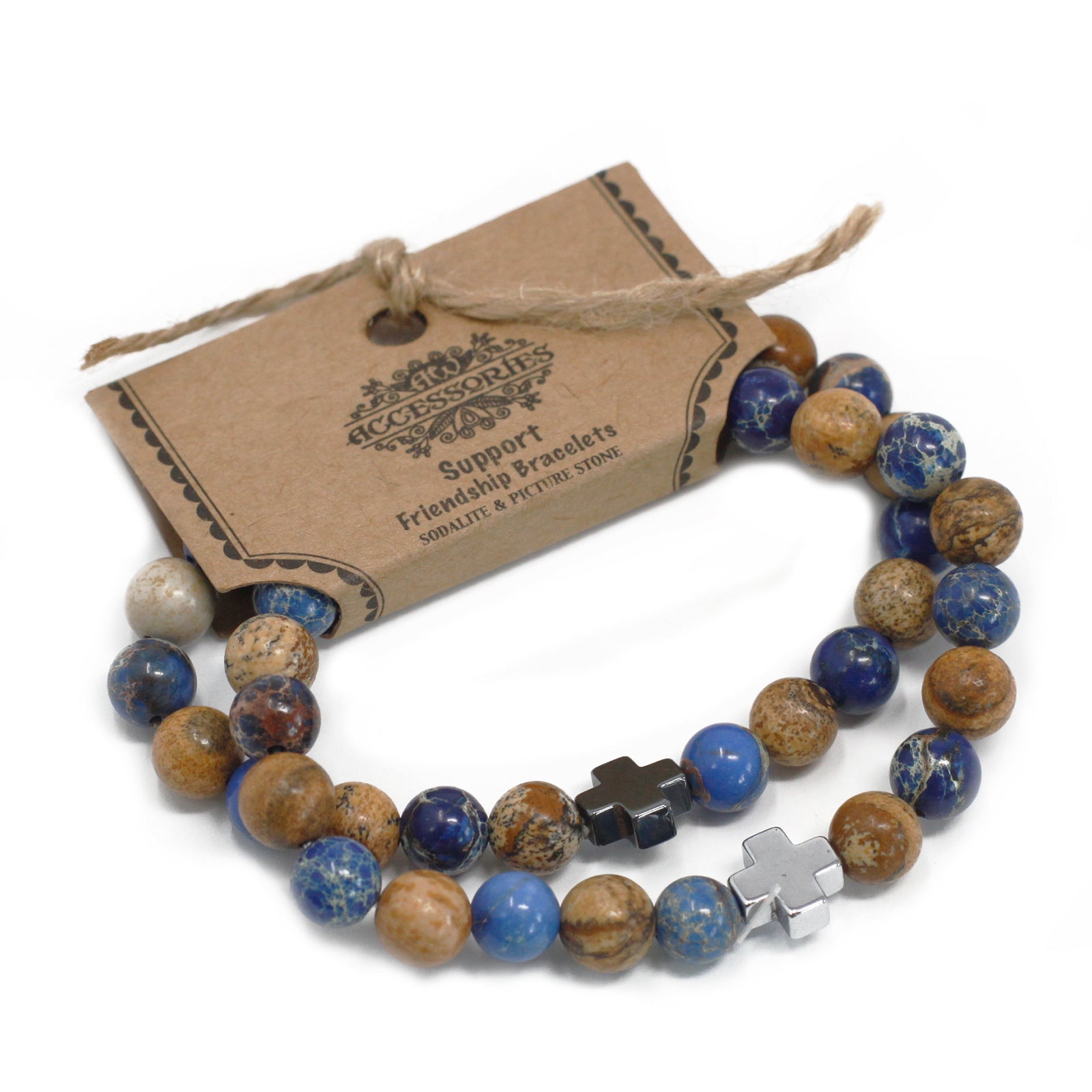 View Set of 2 Gemstones Friendship Bracelets Support Sodalite Picturestone information