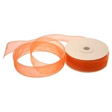 View 30mm Orange Wired Chiffon Ribbon information