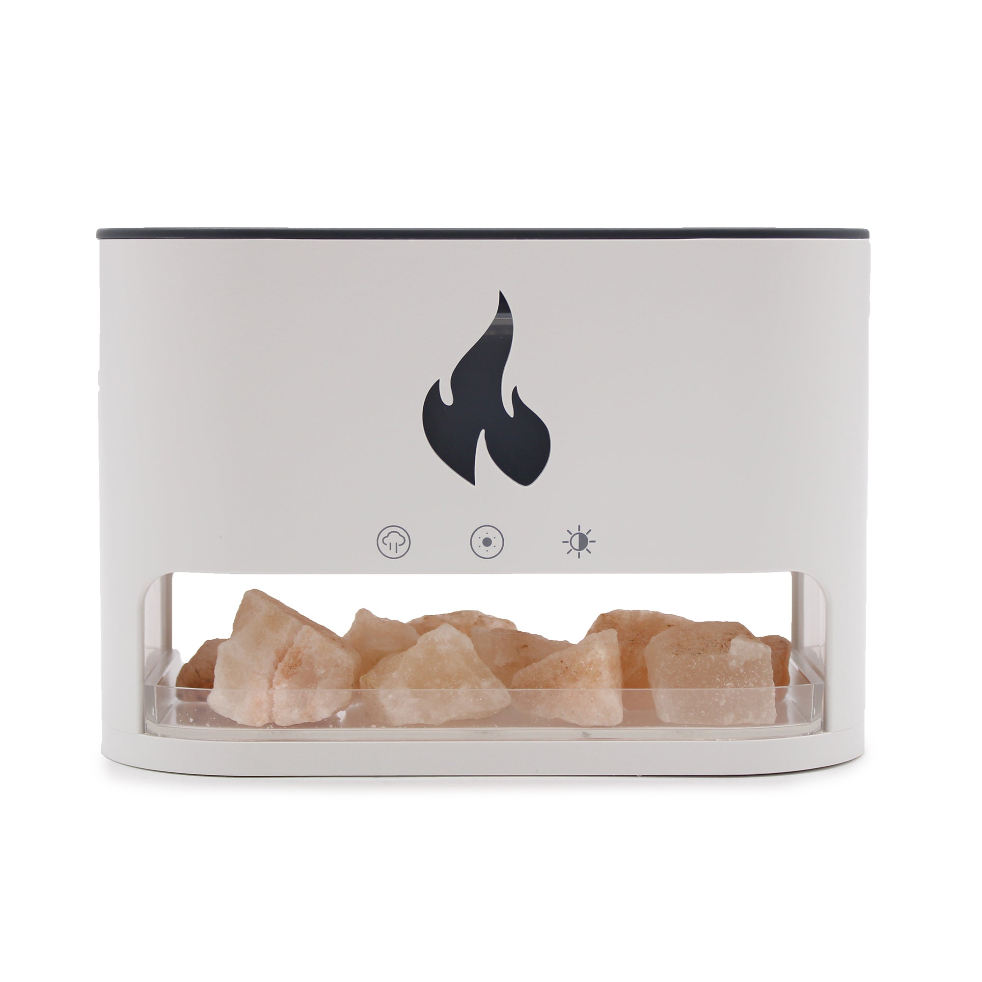 View White Blaze Aroma Diffuser Himalayan Salt Chamber USBC Flame Effect Salt included information