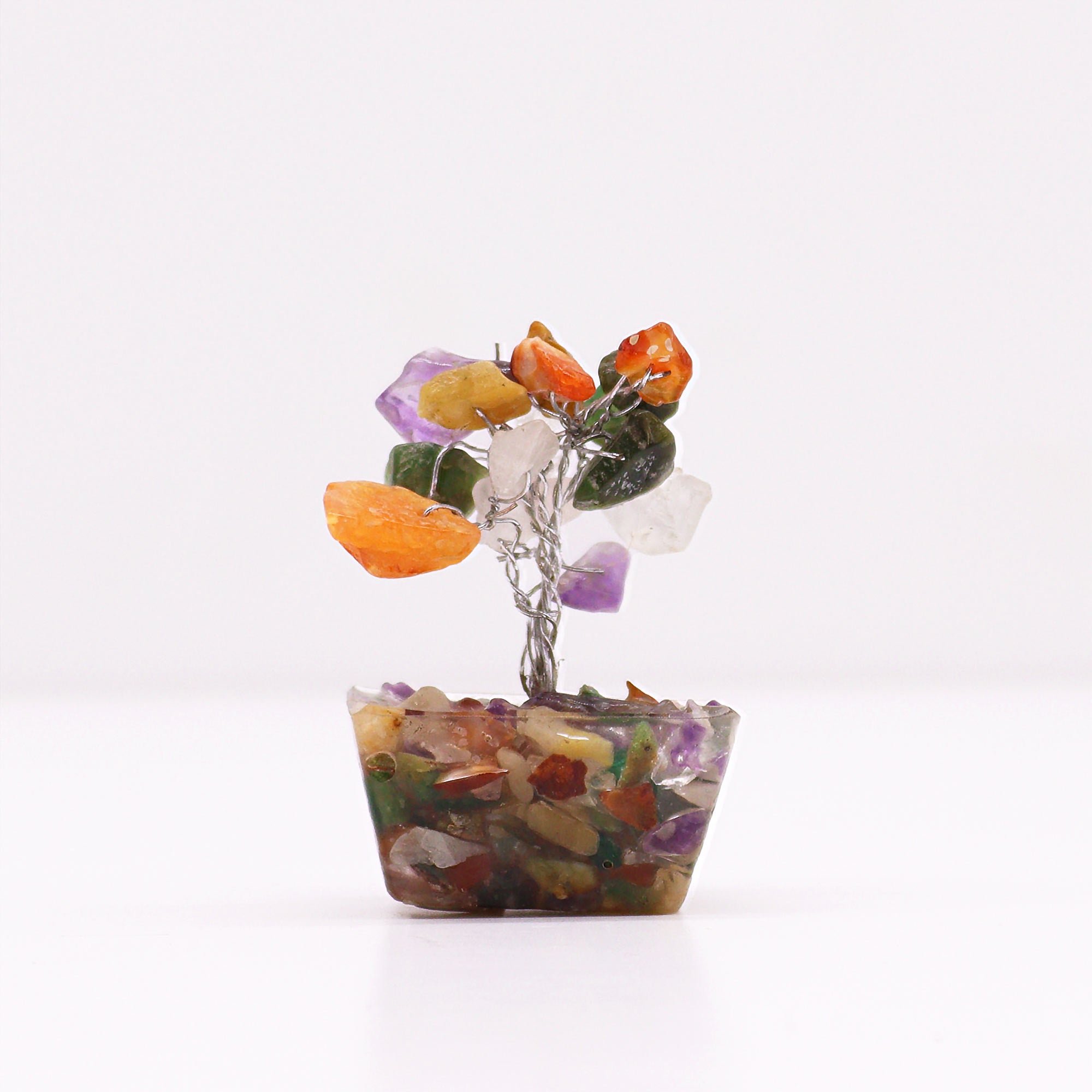 View Mini Gemstone Tree on Orgonite Base Multi Stones 15 stones information