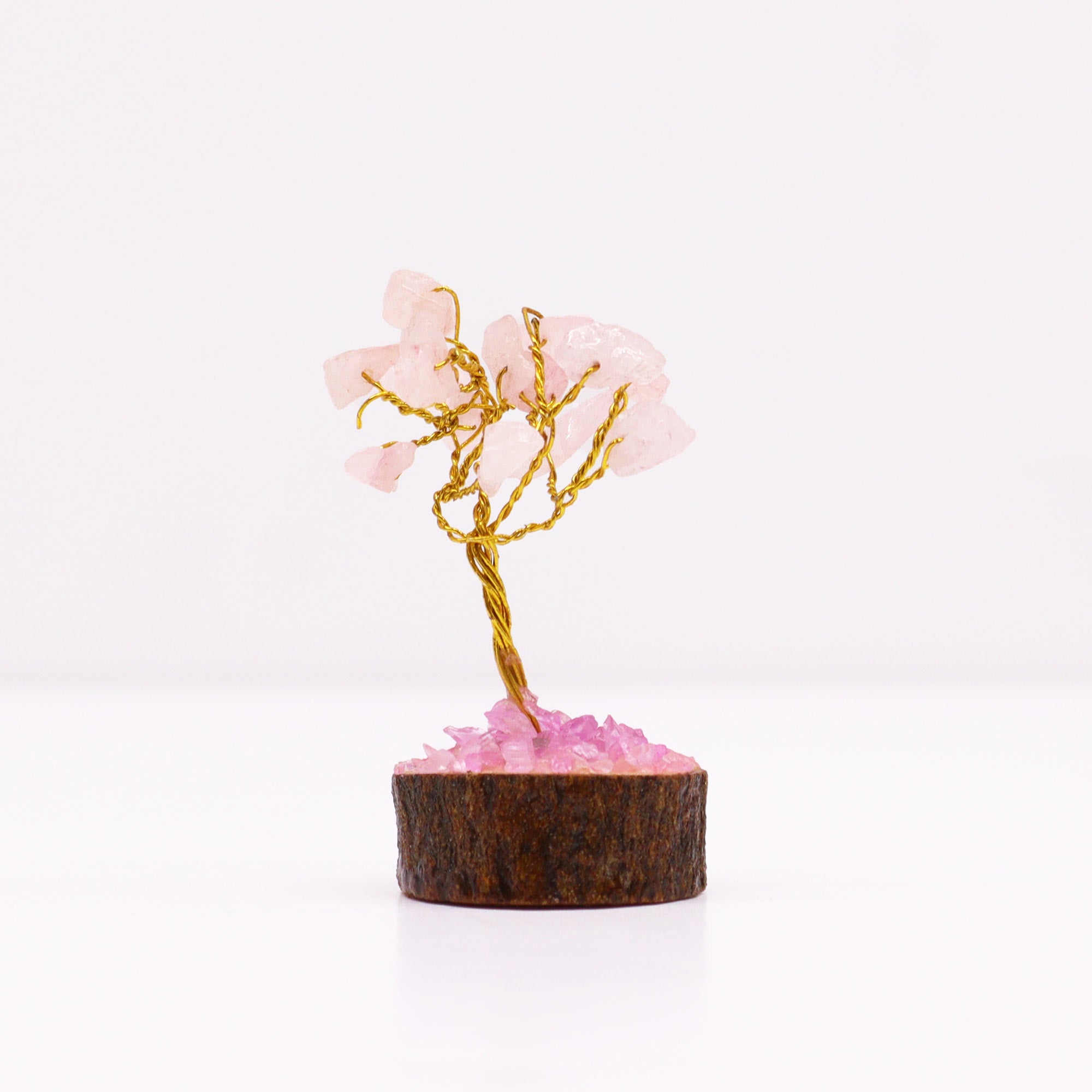 View Mini Gemstone Tree On Wood Base Rose Quartz 15 stones information