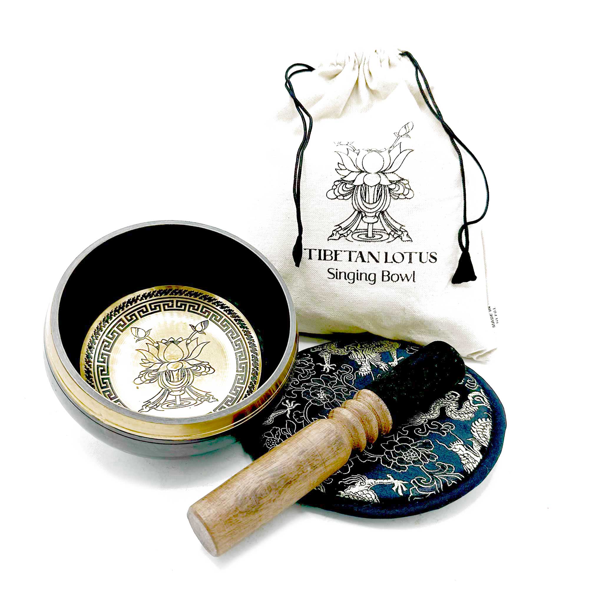 View Hand Beaten Engraved Singing Bowl Gift Set 14cm Lotus F10er information