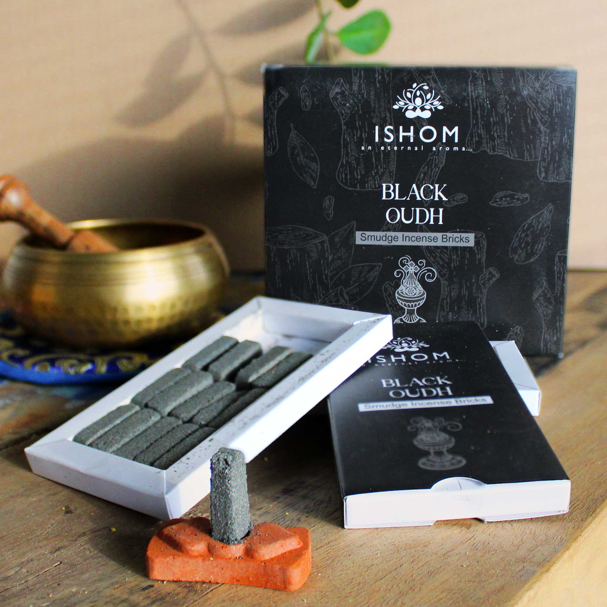 View Pack of 15 Natural Incense Smudge Bricks and Burner Black Wood information