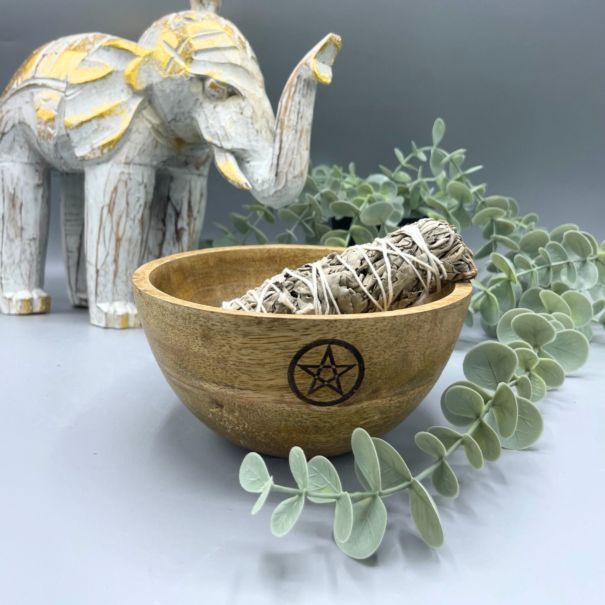 View Wooden Smudge and Ritual Offerings Bowl Pentagram 13x7cm information