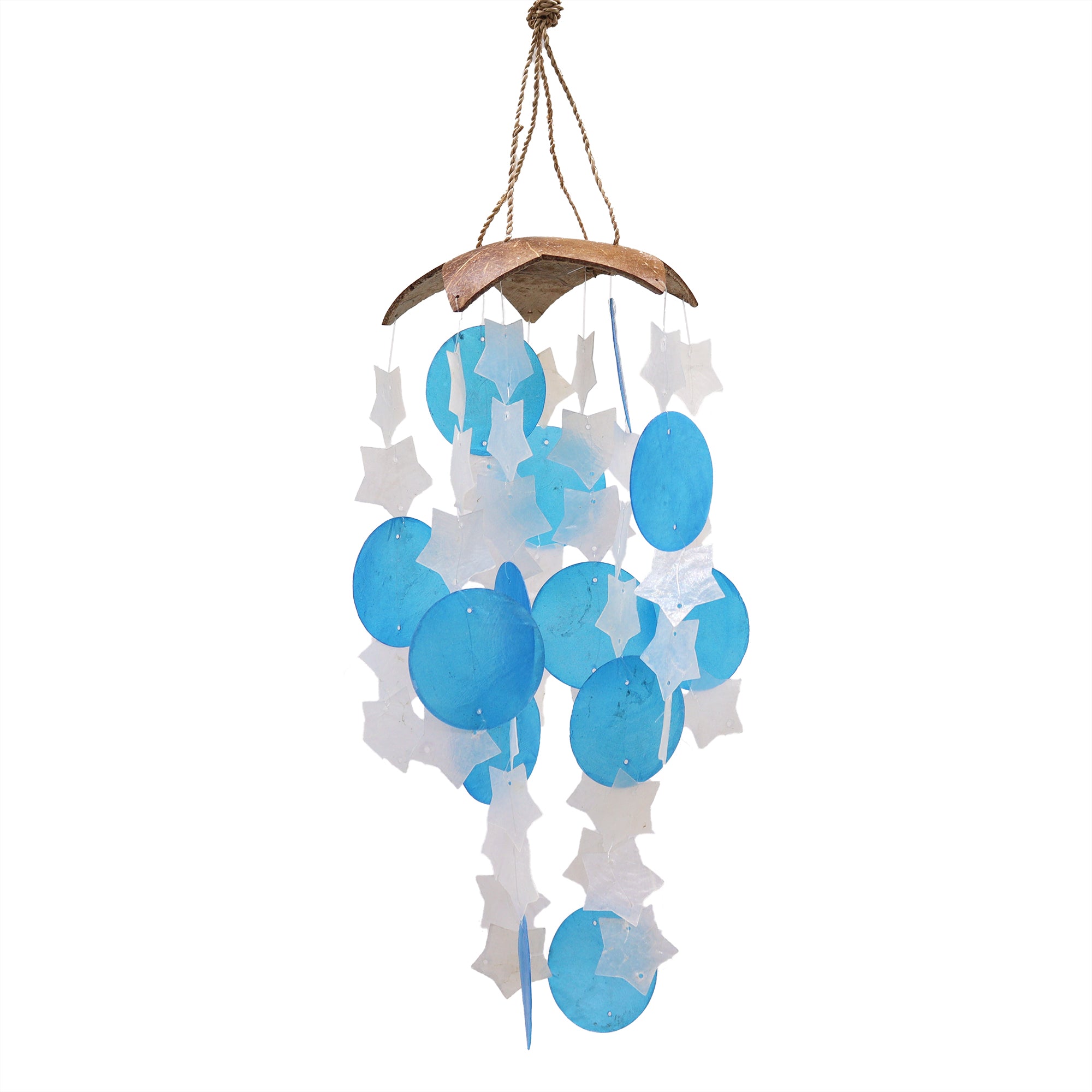 View Coconut Capiz Windchimes Blue and White Stars 30cm information