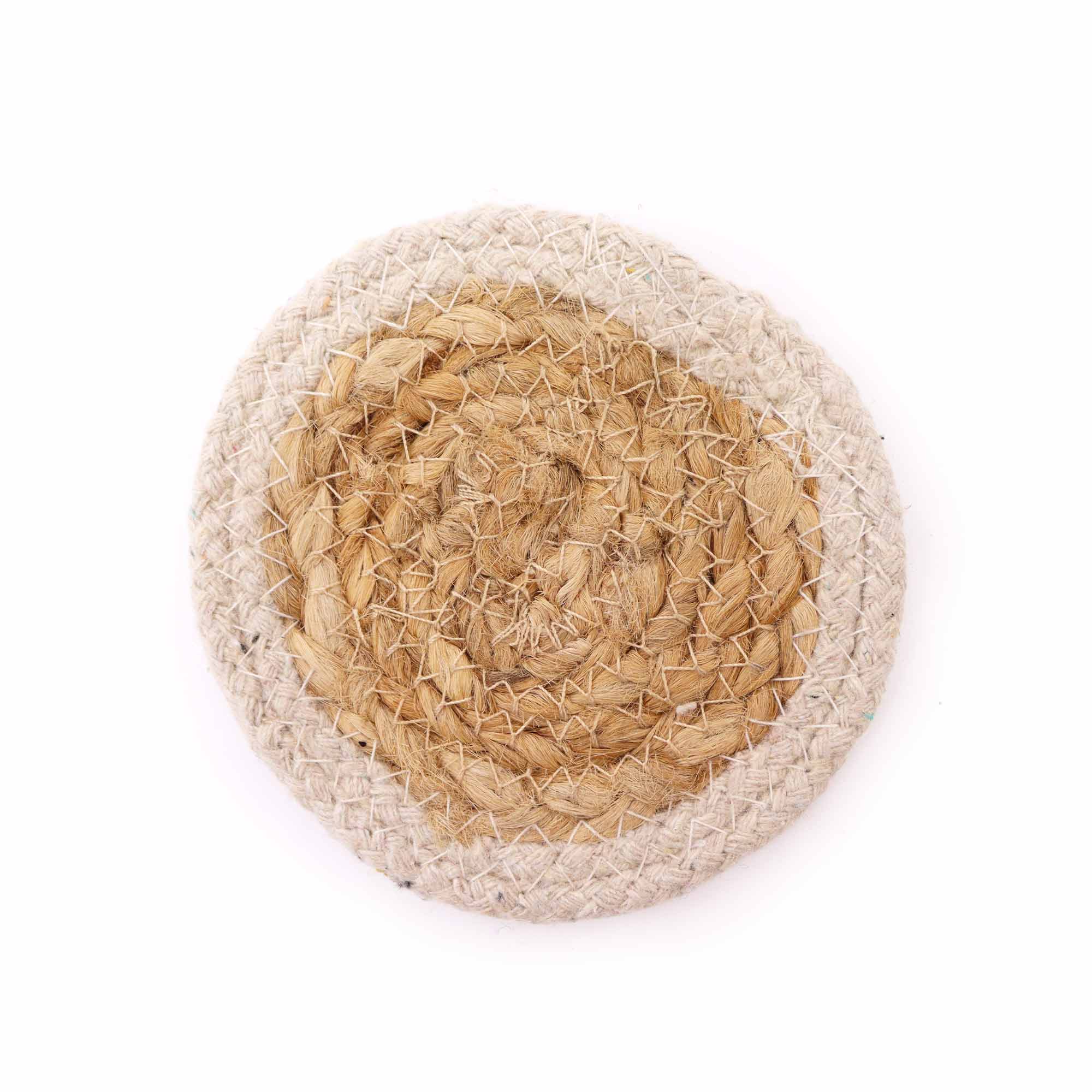 View Natural Coaster Jute Cotton 10cm set of 4 Ivory Boarder information