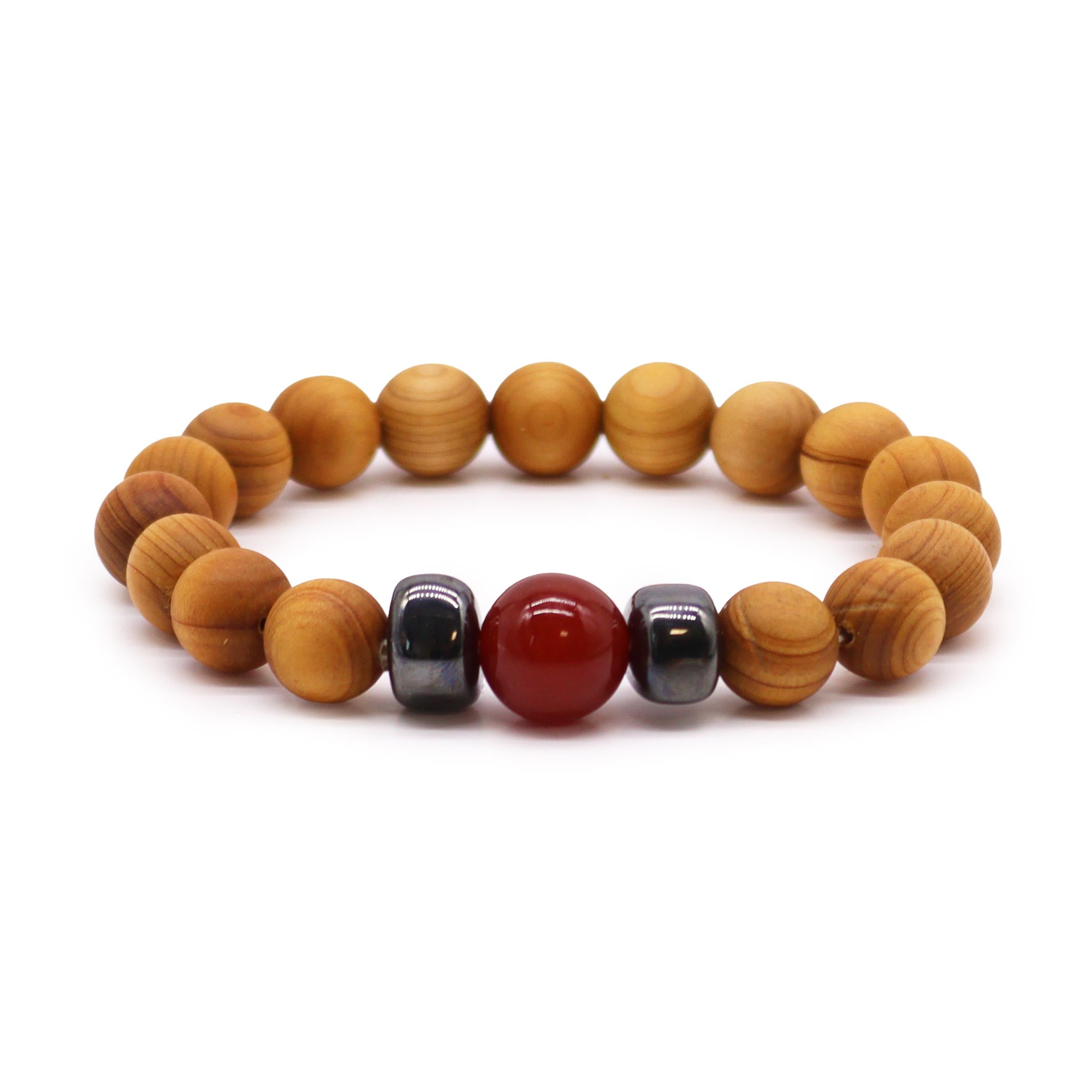 View Cedarwood Root Chakra Bangle with Red Jasper information