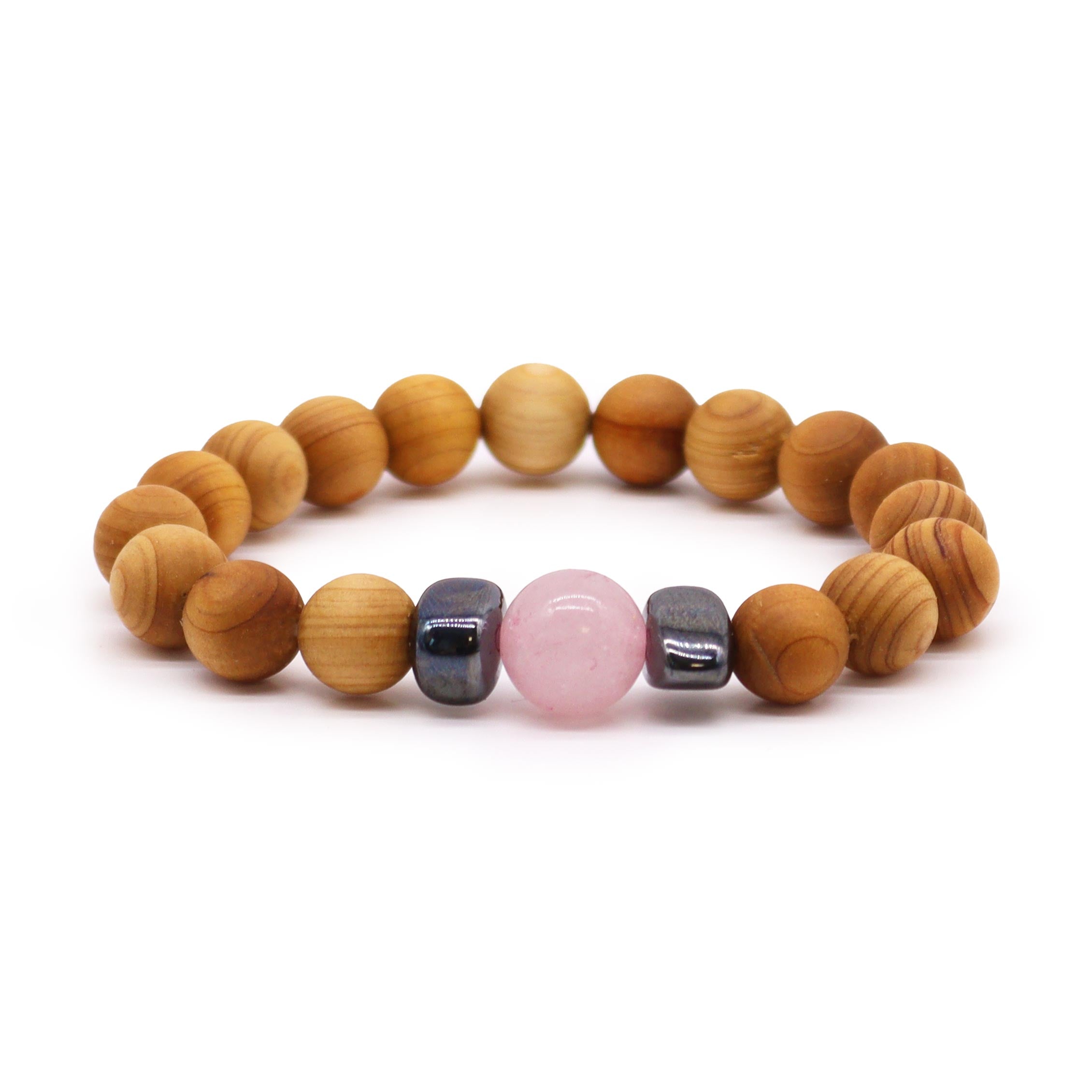 View Cedarwood Heart Chakra Bangle with Rose Quartz information