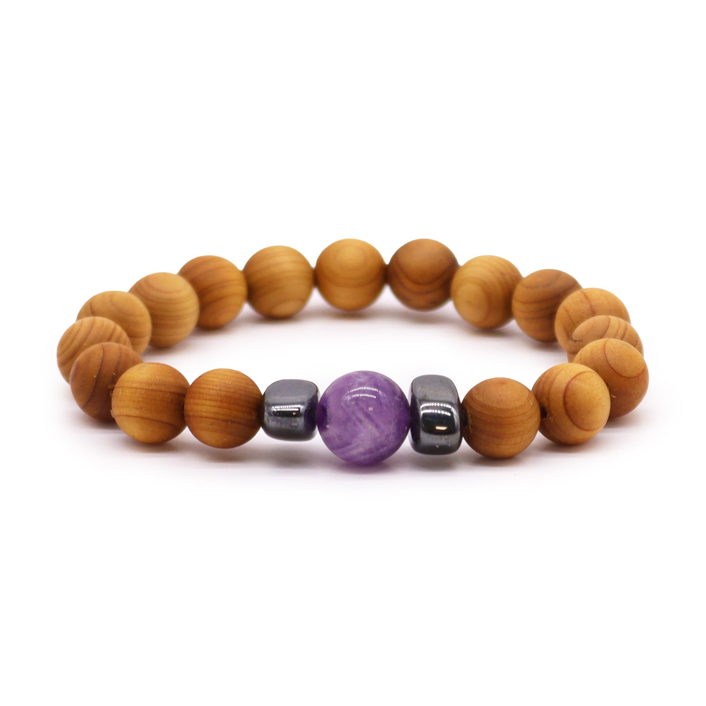 View Cedarwood Third Eye Chakra Bangle with Amethyst information