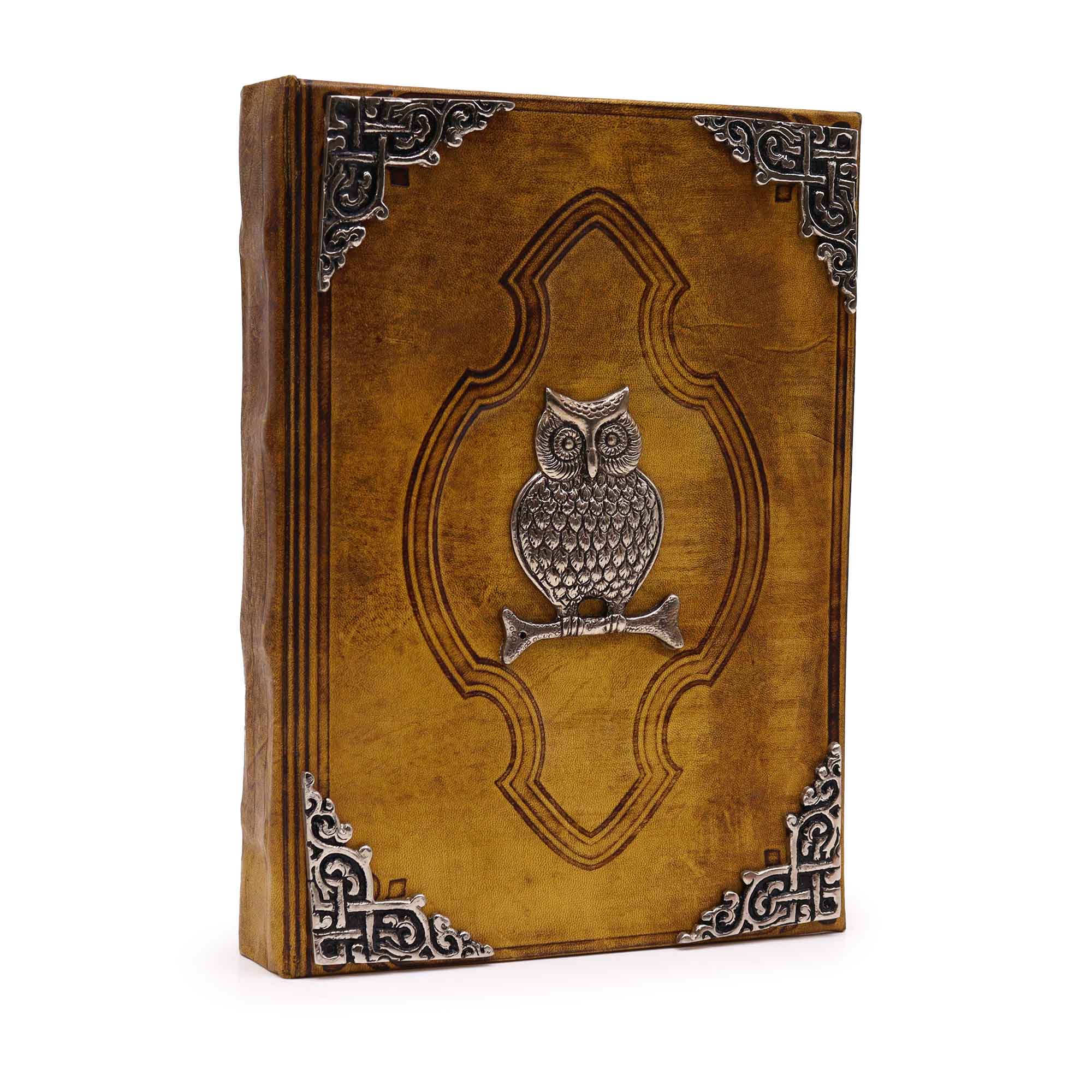 View Heafty Coffee Tan Book Zinc Owl Decor 200 Deckle Edges Pages 26x18cm information