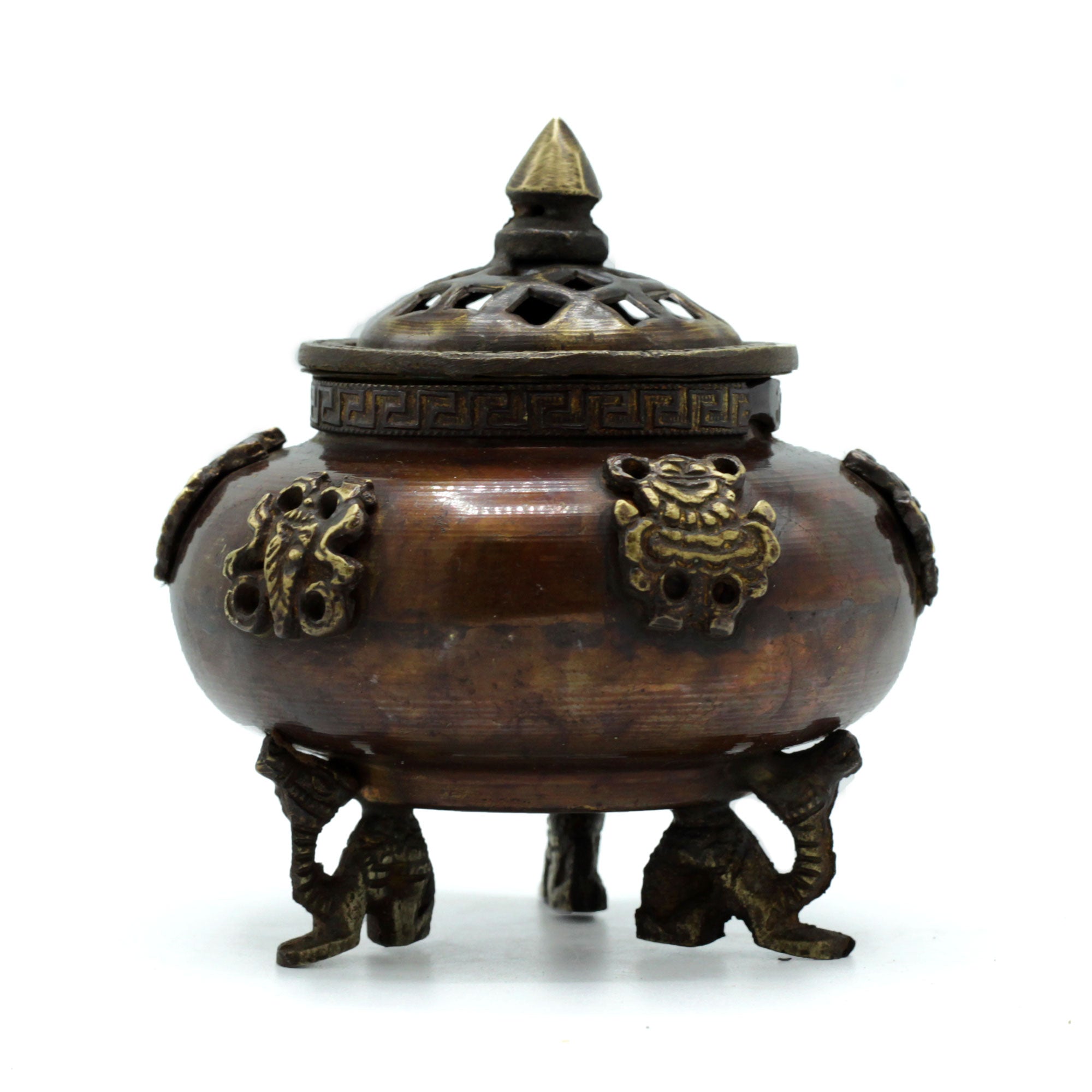 View Brass Tibetan Incense Burner Six Symbols Standing Pot information