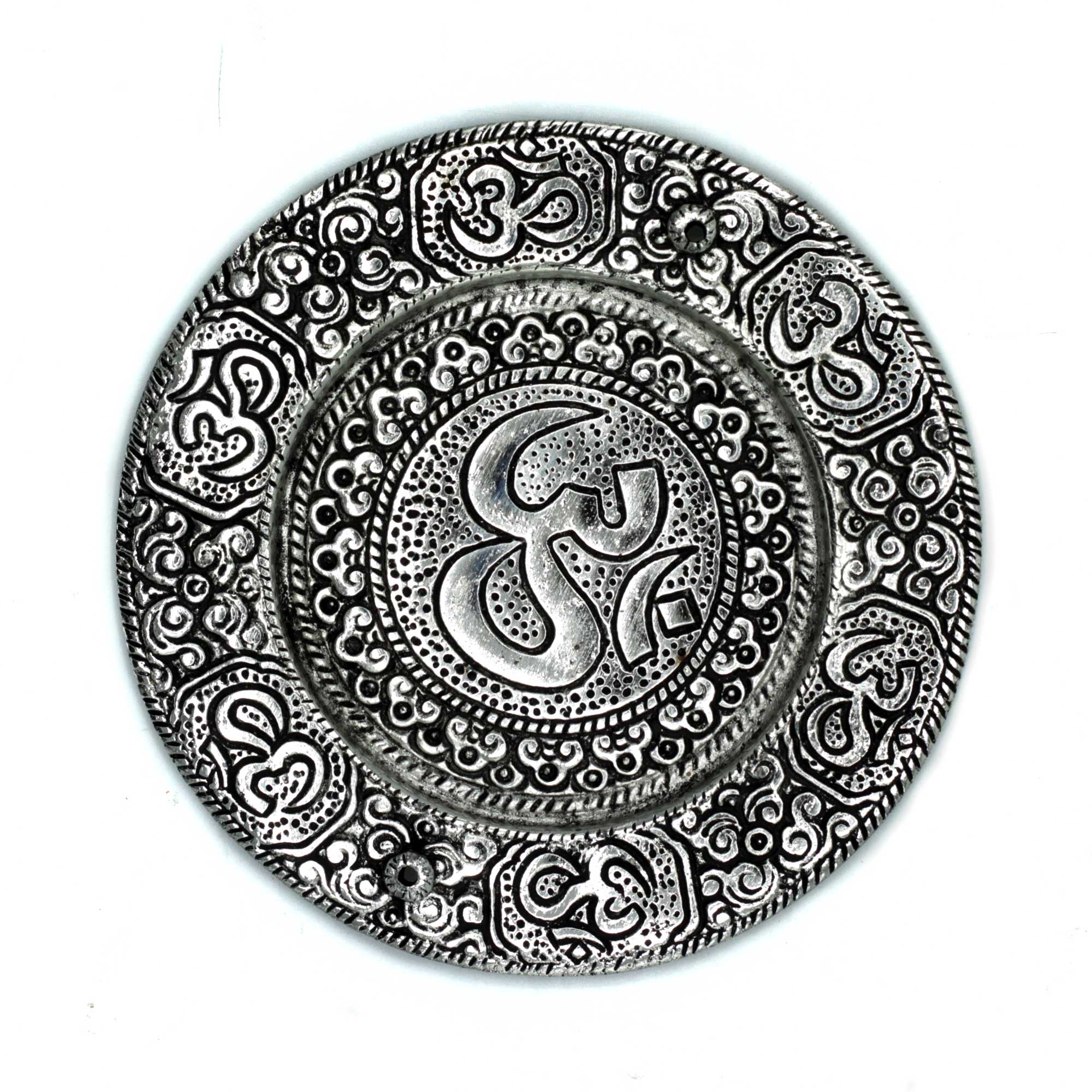 View Polished Aluminium Om Round Incense Holder 11cm information