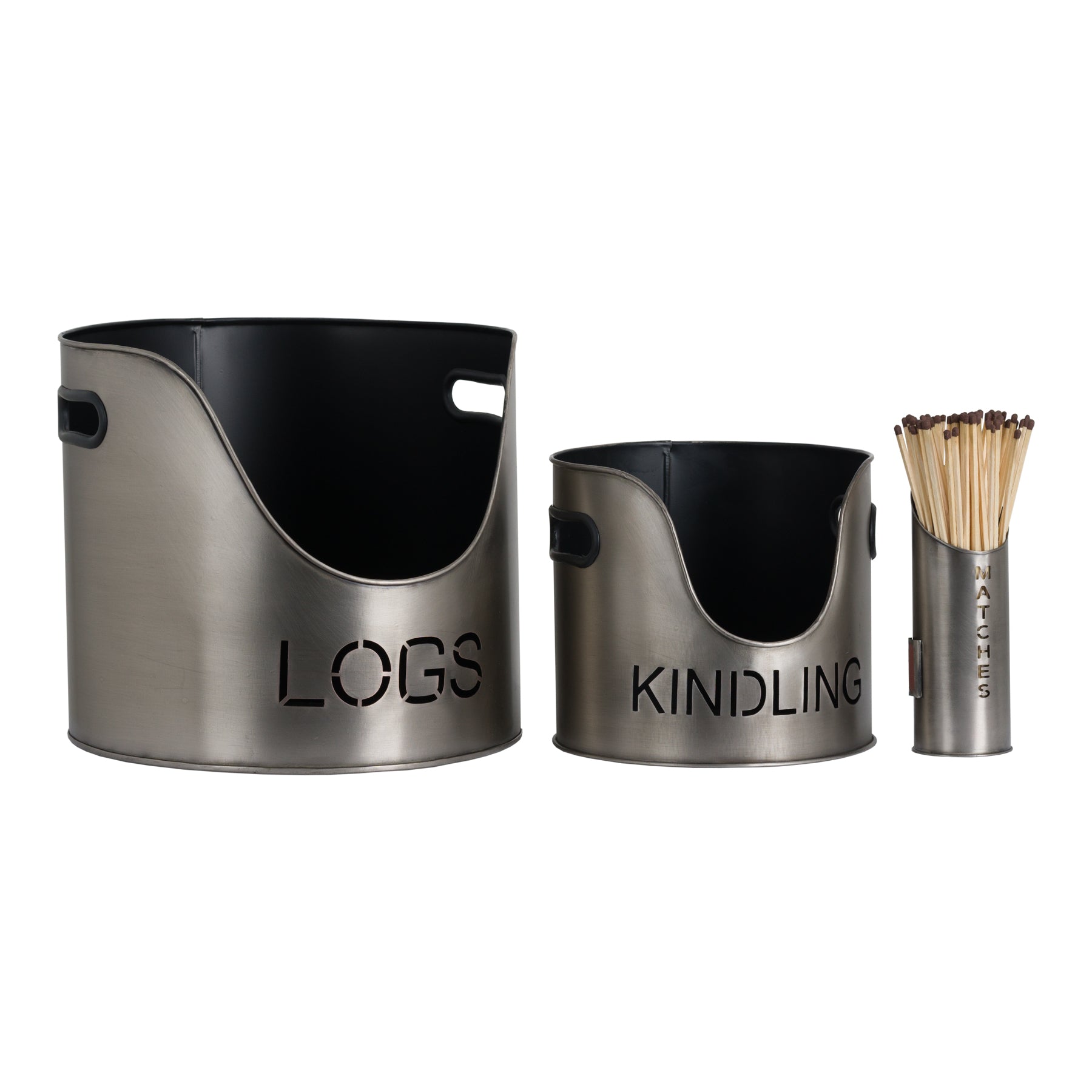 View Pewter Finish Logs And Kindling Buckets Matchstick Holder information