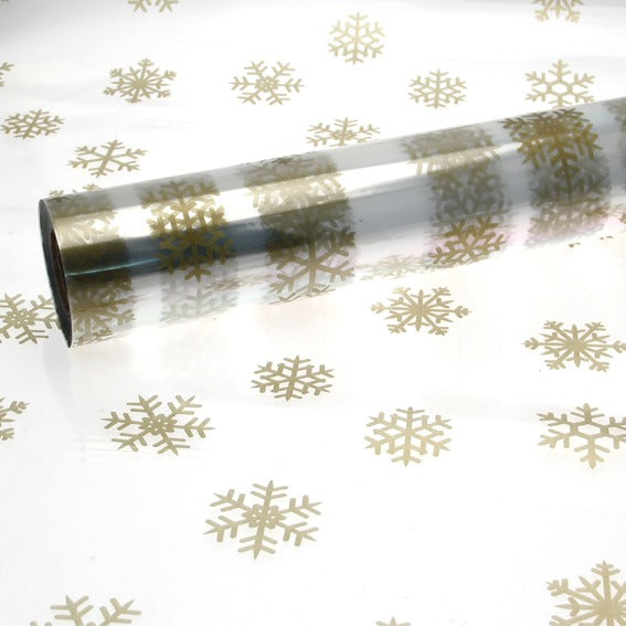 View Gold Big Snowflakes Christmas Cellophane Film Wrap information
