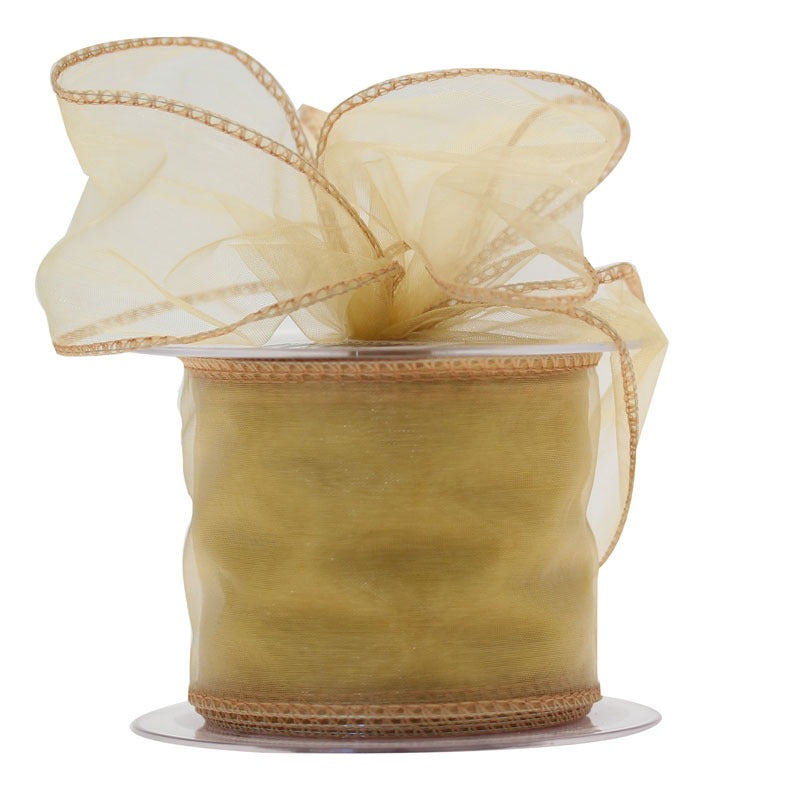 View 70mm x 20m Gold Wired Chiffon Ribbon information