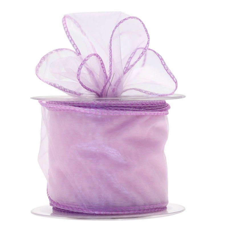 View Lilac Wired Chiffon Ribbon 70mm information