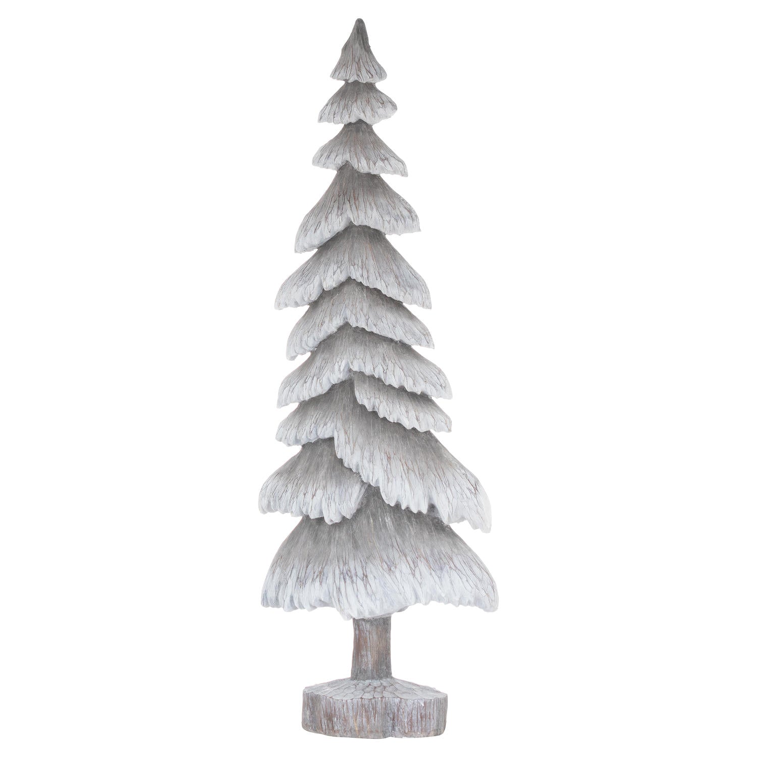 View Carved Wood Effect Grey Tall Snowy Tree information