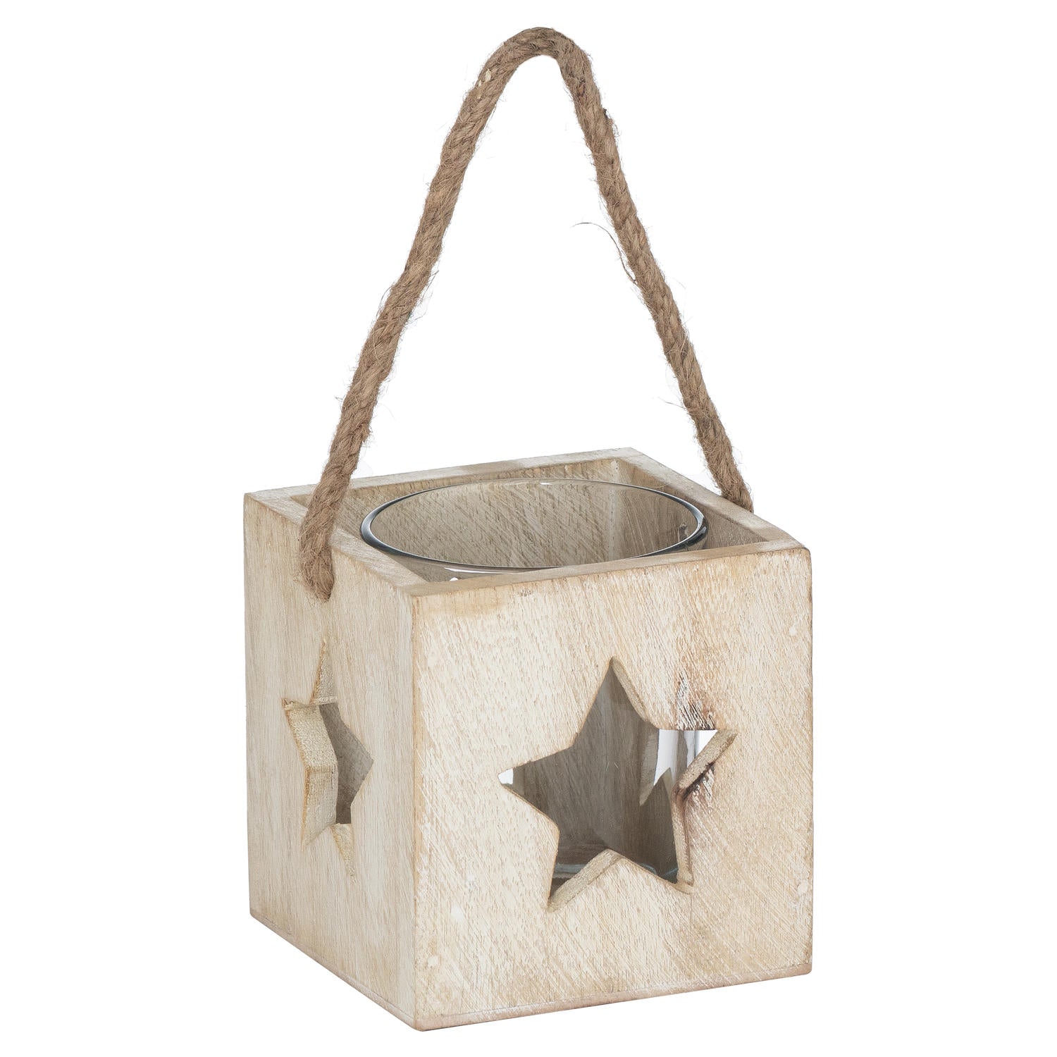 View Washed Wood Star Tealight Candle Holder information