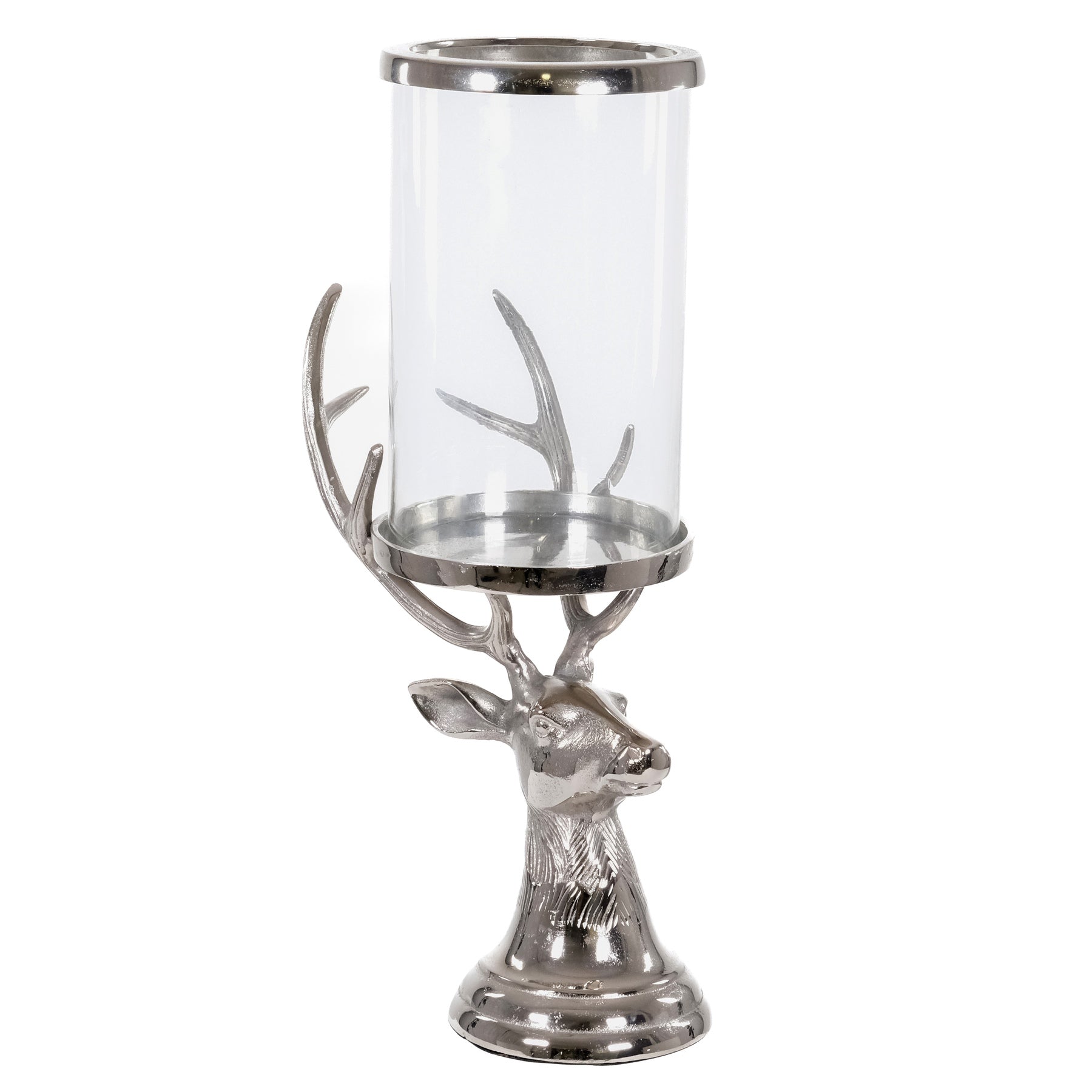 View Tall Silver Stag Candle Hurricane Lantern information