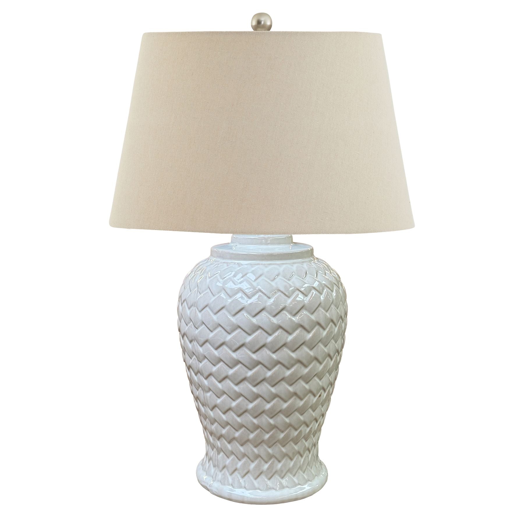View Woven Ceramic Table Lamp With Linen Shade information