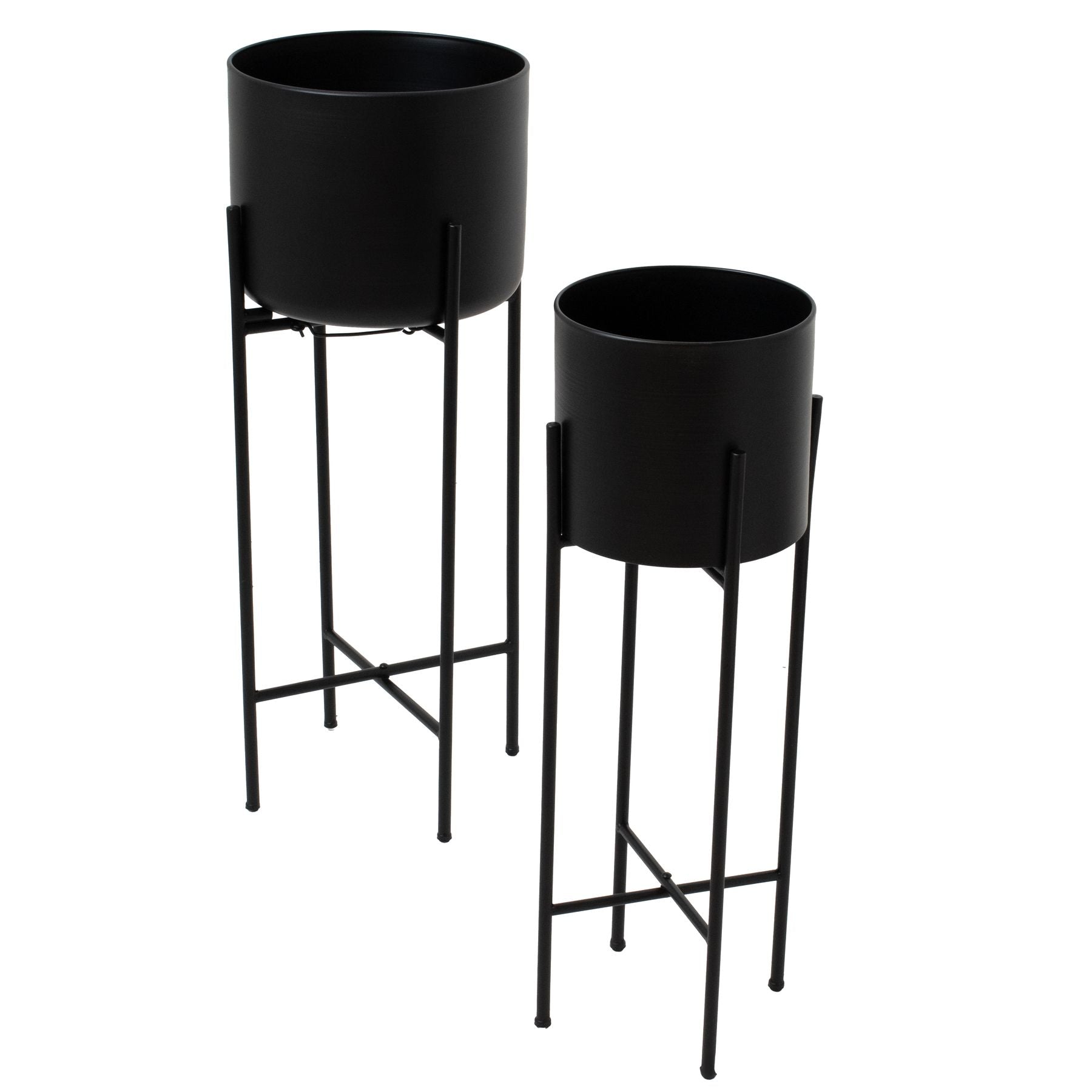 View Set Of Two Matt Black Planters On Stand information