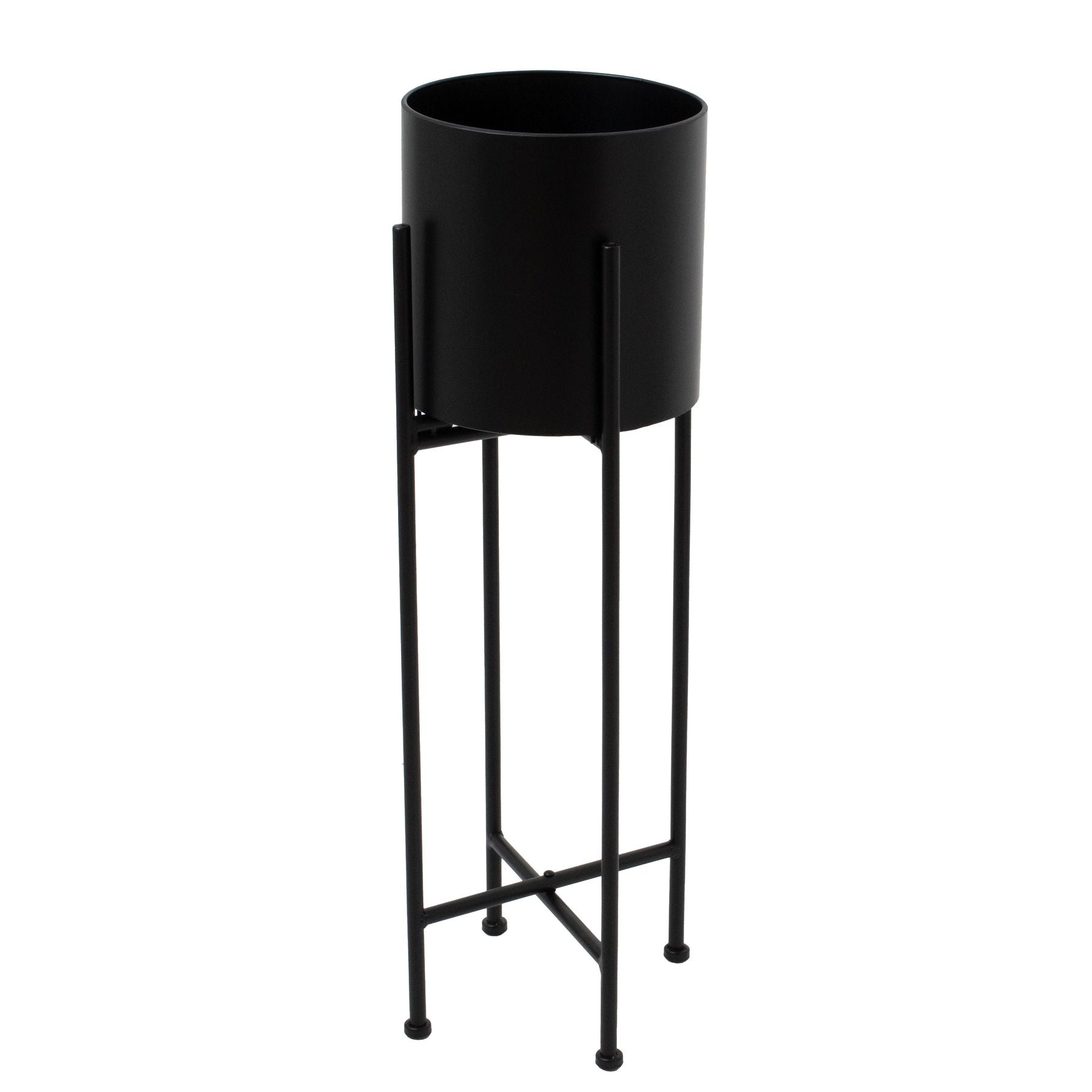 View Matt Black Cylindrical Planter On Black Frame information