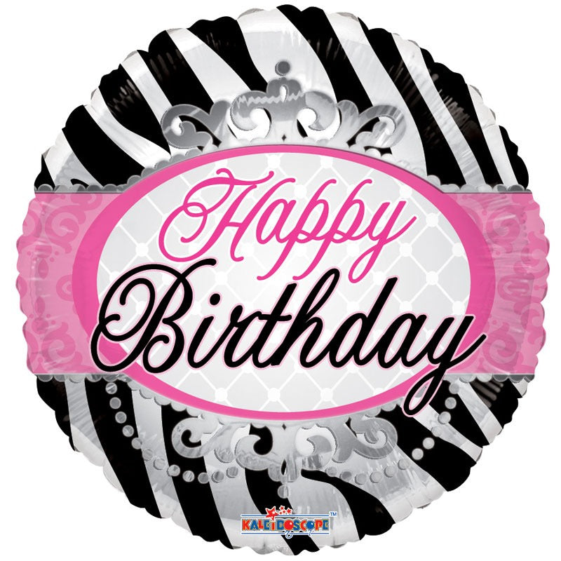 View Zebra Print Happy Birthday Foil Balloon information