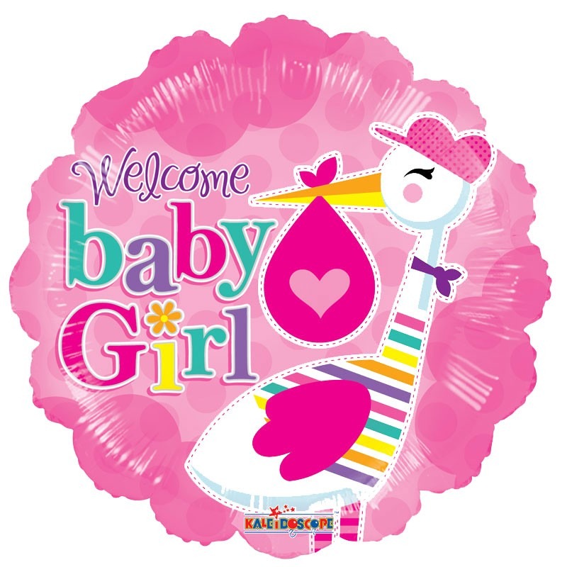 View Welcome Baby Girl Stork Foil Balloon information