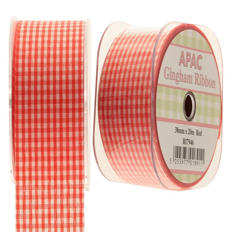 View Red Small Gingham Ribbon 38mm information