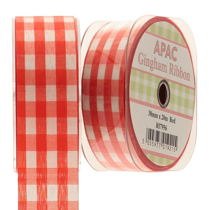 View Red Large Gingham Ribbon 38mm information