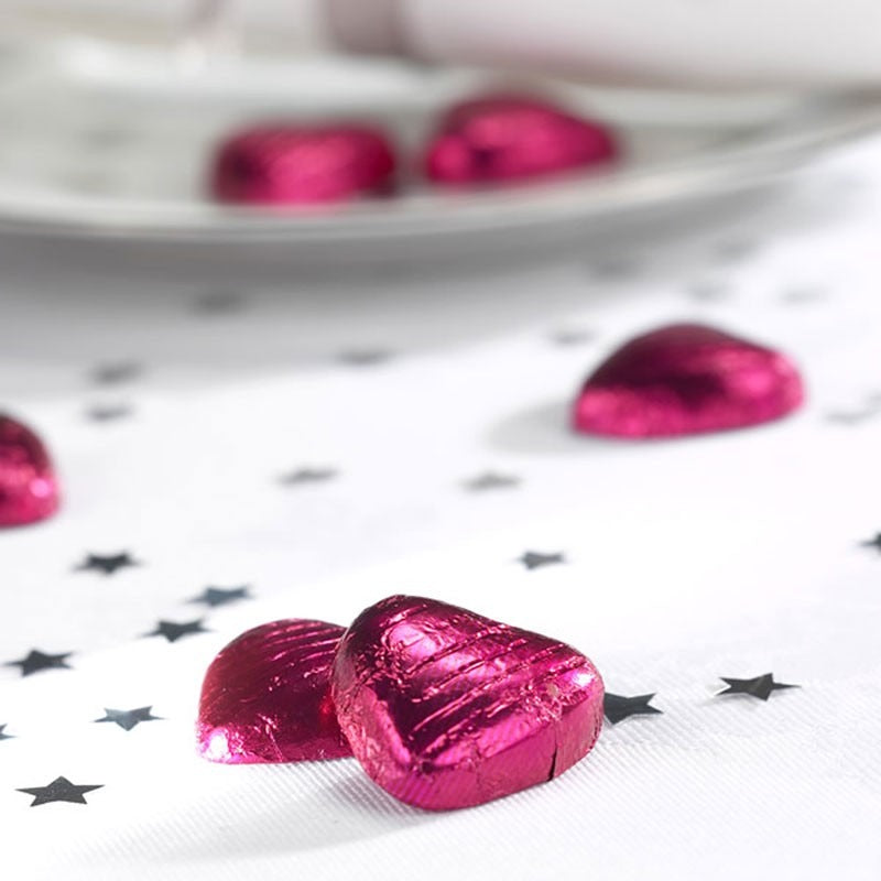 View Hot Pink Foil Chocolate Hearts information