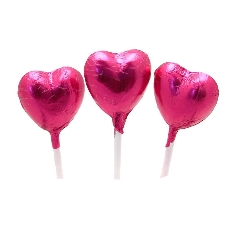 View Hot Pink Foil Chocolate Heart Lollipop information