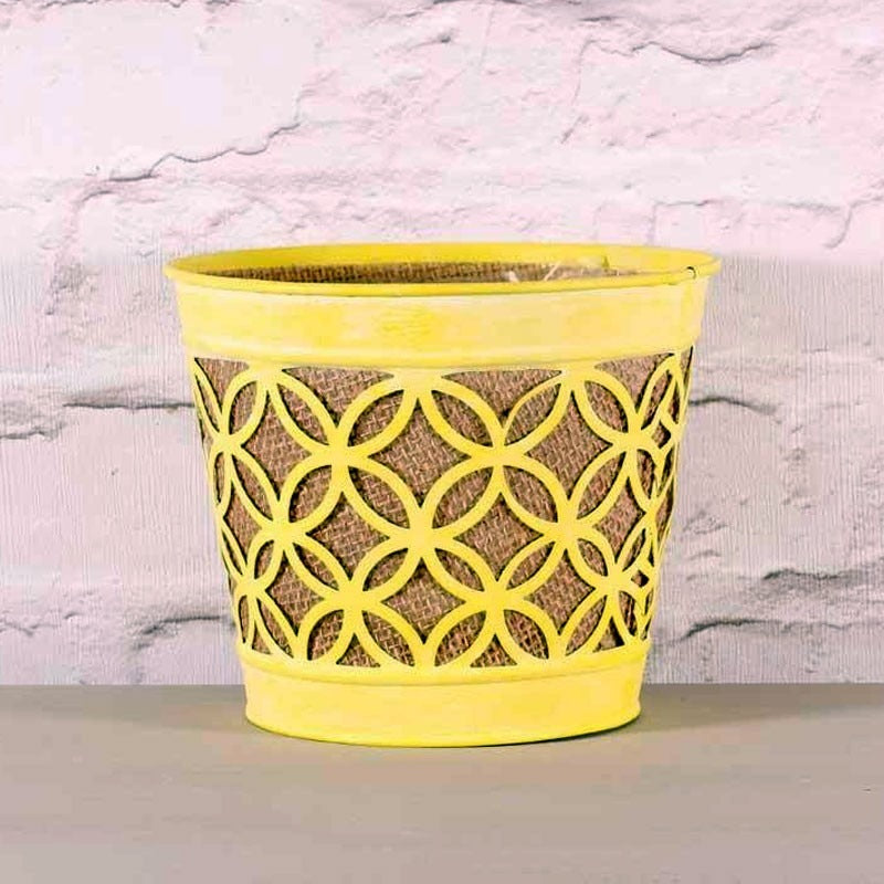 View Yellow Metal Planter with Hessian 165cm information