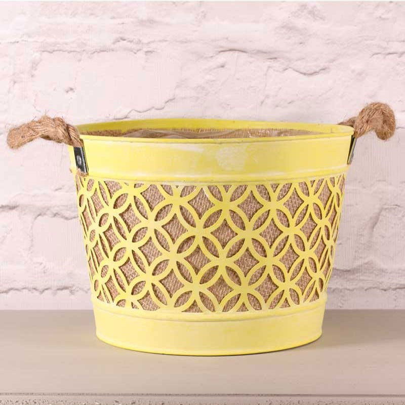 View Yellow Planter with Rope Handle 28cm information