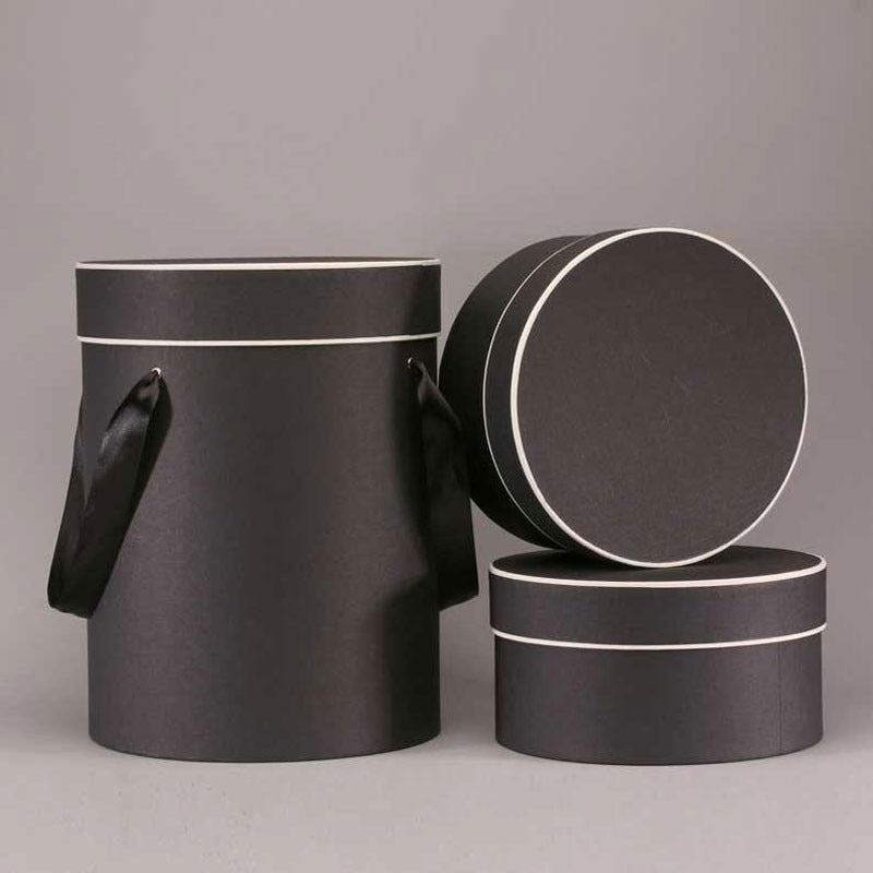 View Set of 3 Black Round Hat Boxes information