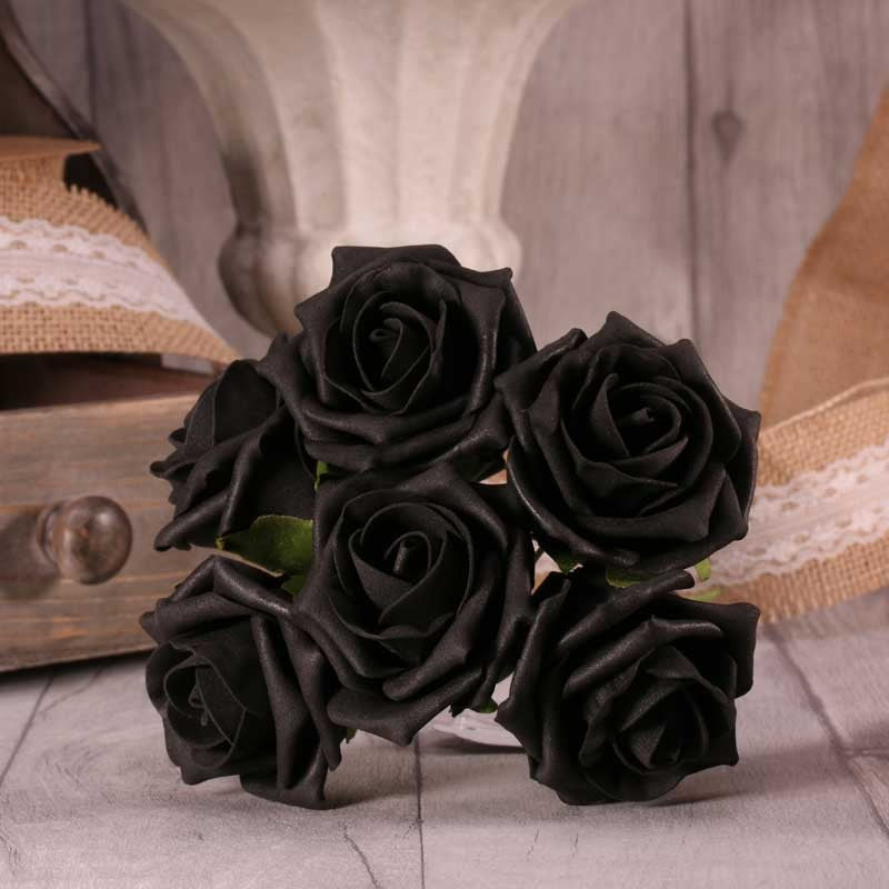 View Bunch of 6 Black Foam Tea Rose information