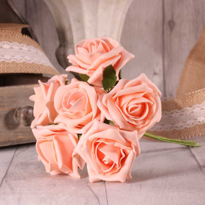 View Bunch of 6 Soft Peach Foam Tea Rose information